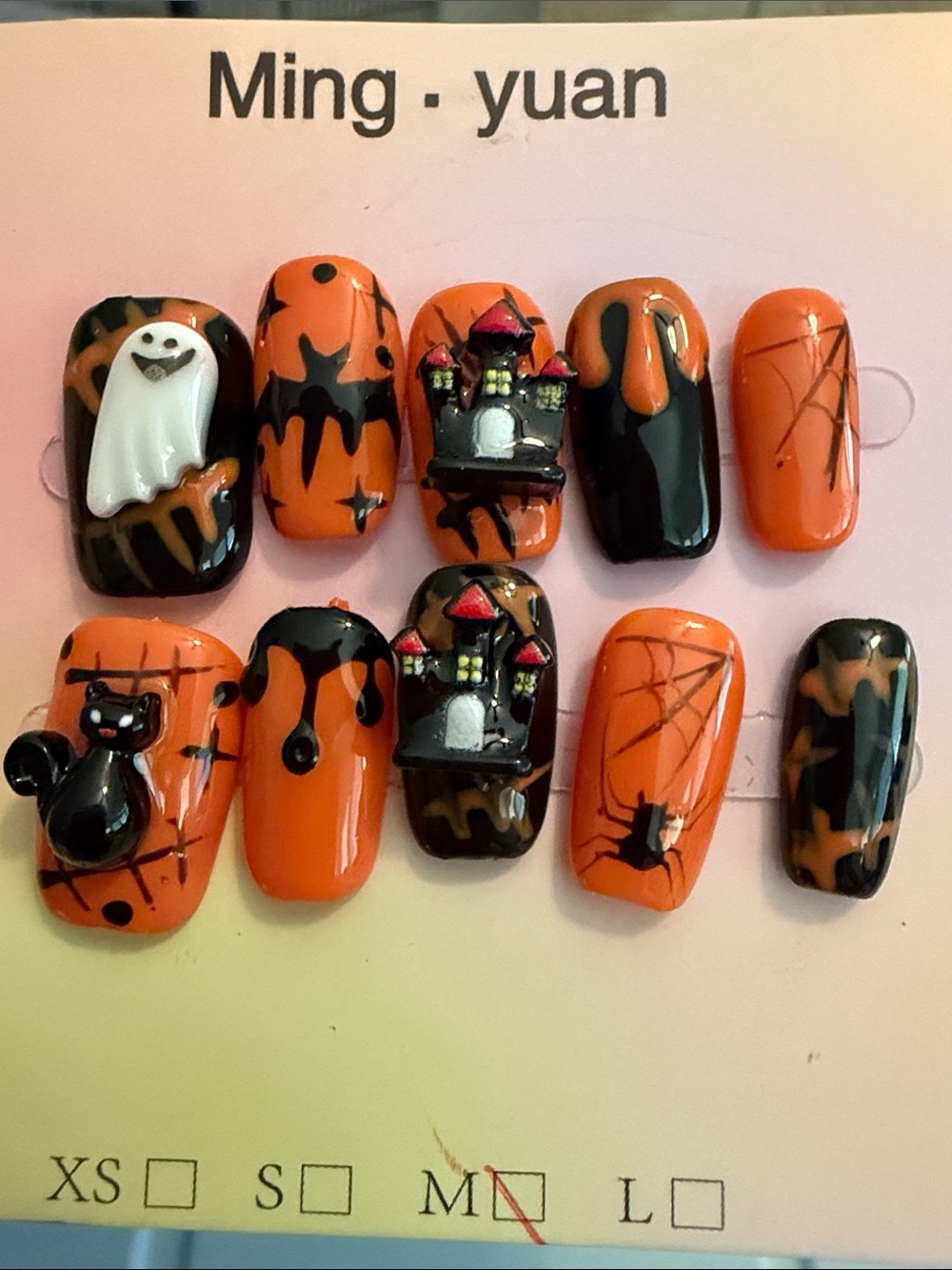 Halloween Orange & Black handmade acrylic press on Nail